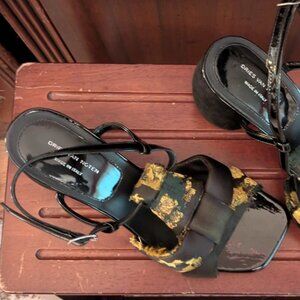 Dries Van Noten gold and green heeled sandals size 37